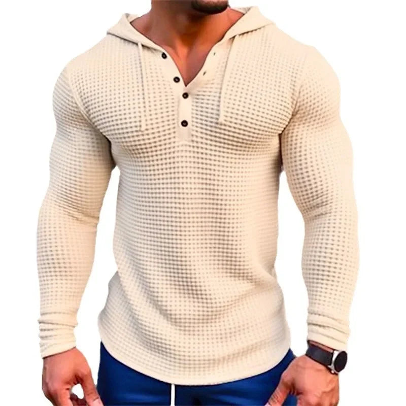 Men's Quarter Buttoned Hooded Sweater