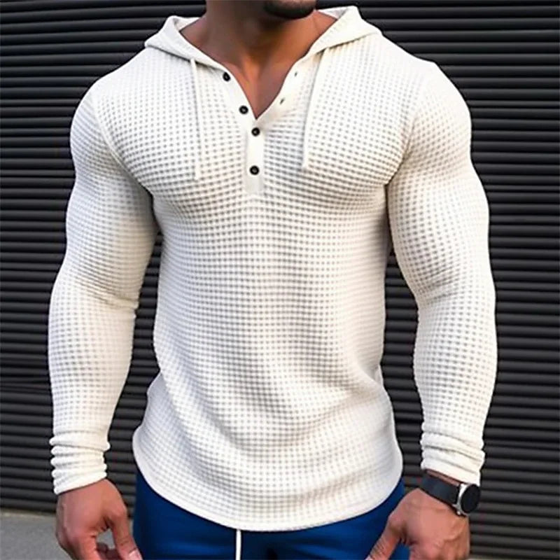 Men's Quarter Buttoned Hooded Sweater