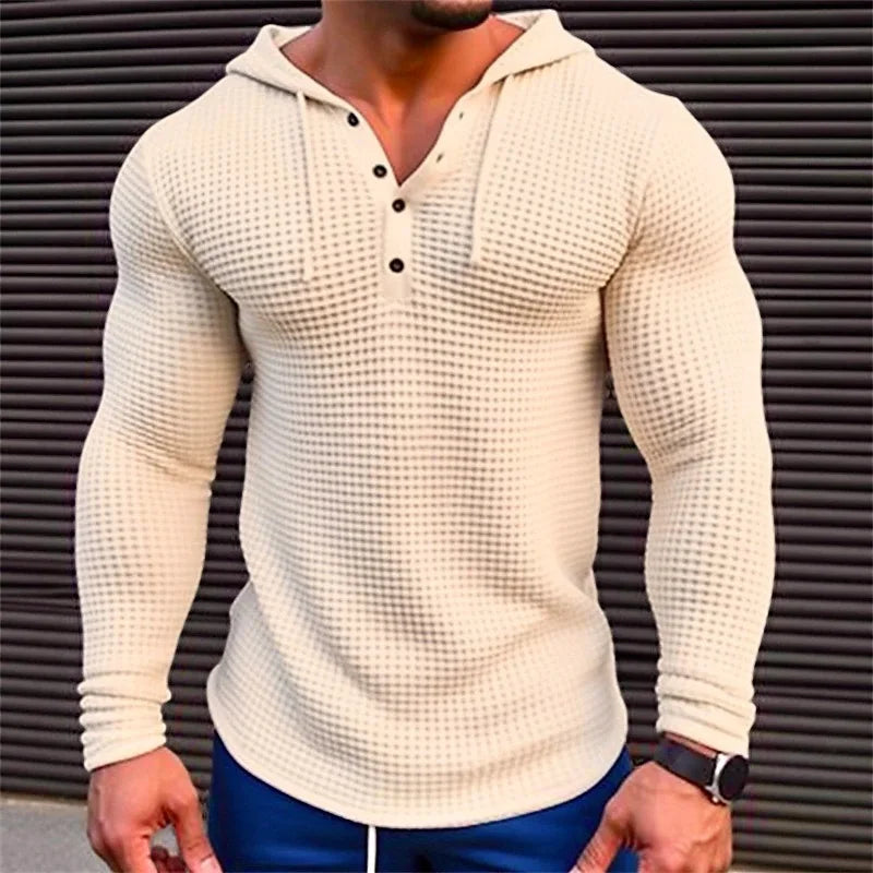 Men's Quarter Buttoned Hooded Sweater