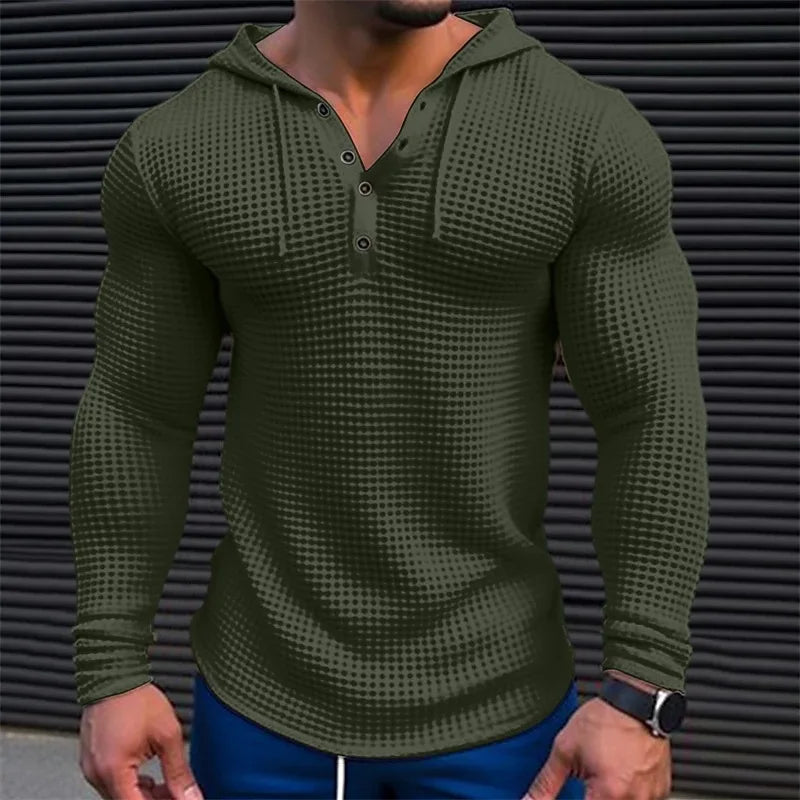Men's Quarter Buttoned Hooded Sweater