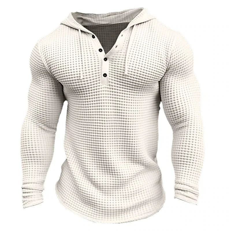 Men's Quarter Buttoned Hooded Sweater