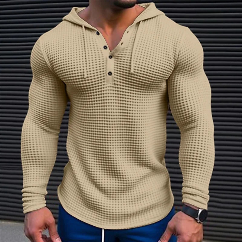 Men's Quarter Buttoned Hooded Sweater