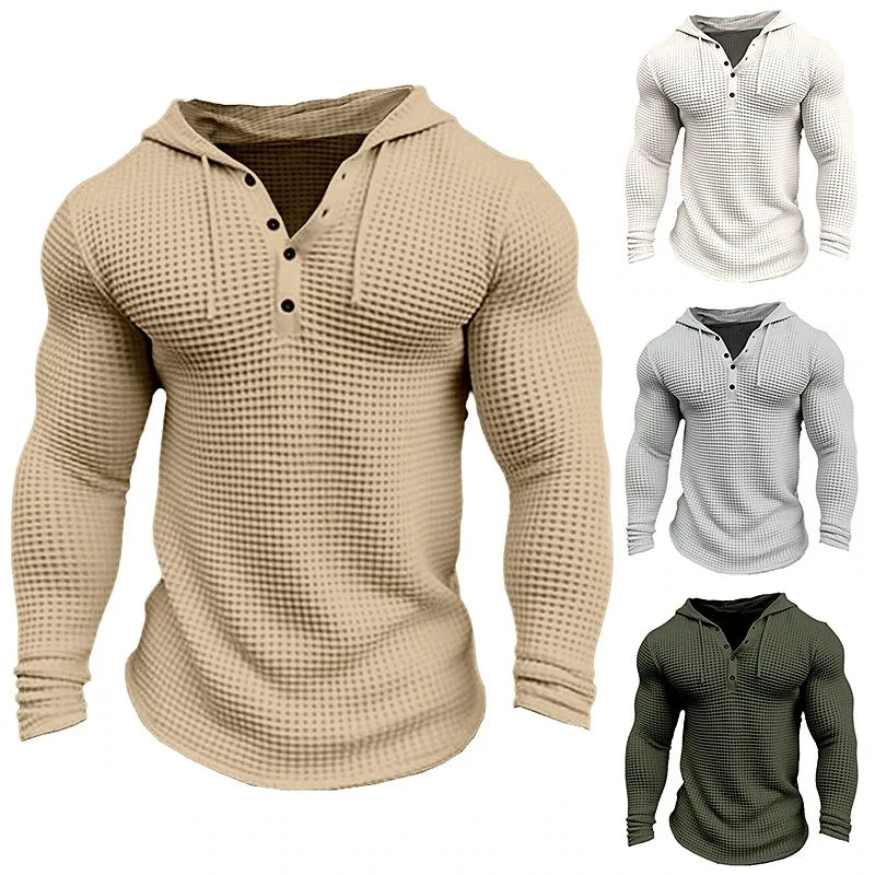 Men's Quarter Buttoned Hooded Sweater