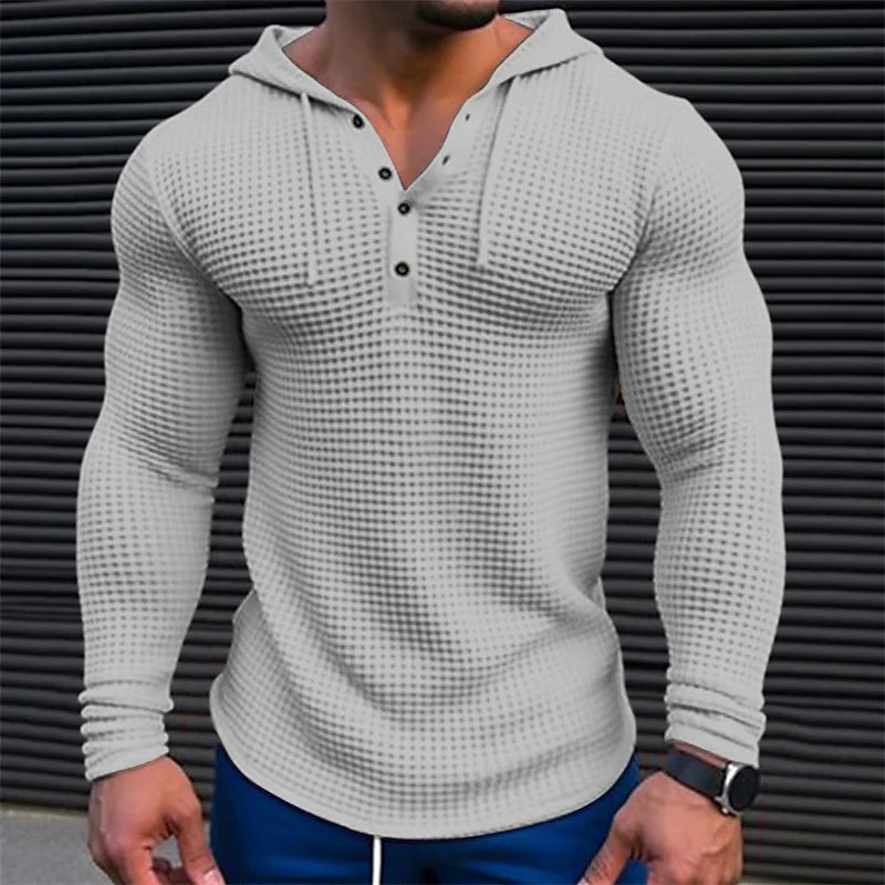 Men's Quarter Buttoned Hooded Sweater