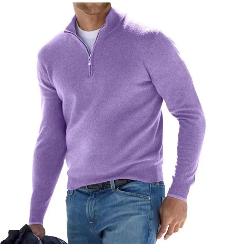 Men's V-neck Quarter Zip Sweater