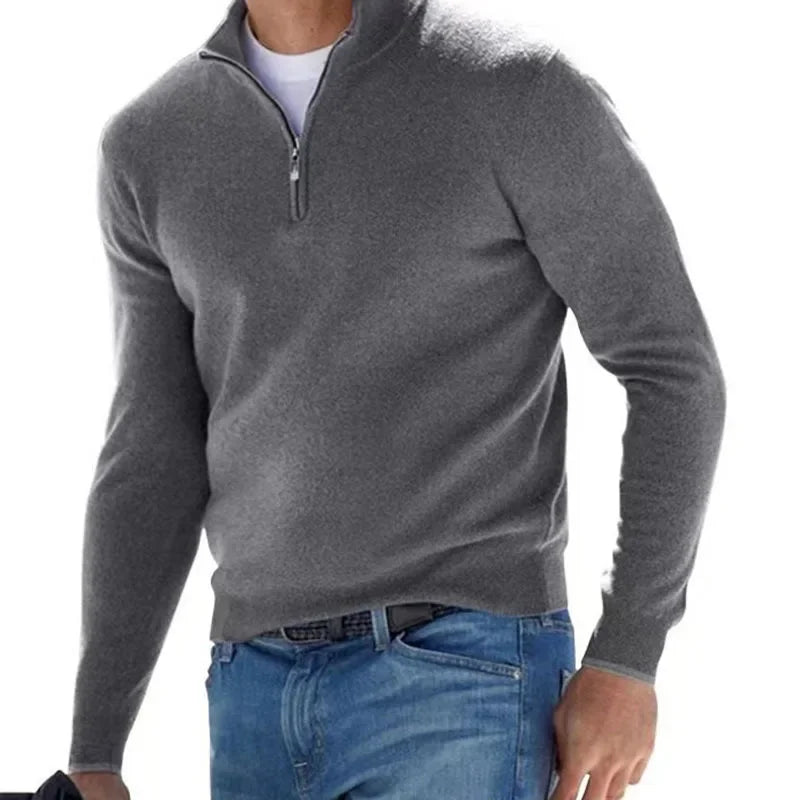 Men's V-neck Quarter Zip Sweater