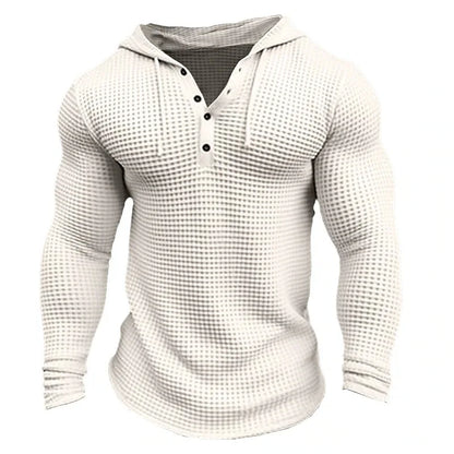 Men's Quarter Buttoned Hooded Sweater