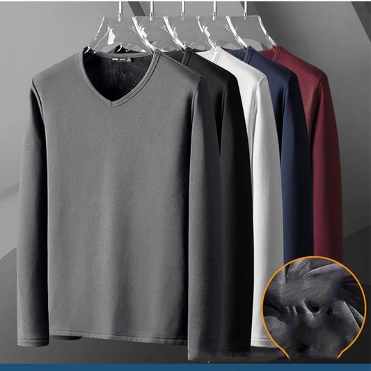 Men's Cotton Long Sleeved V-Neck