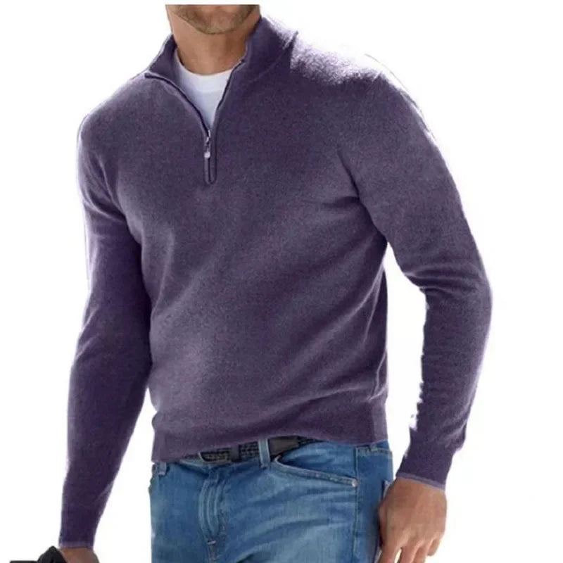 Men's V-neck Quarter Zip Sweater