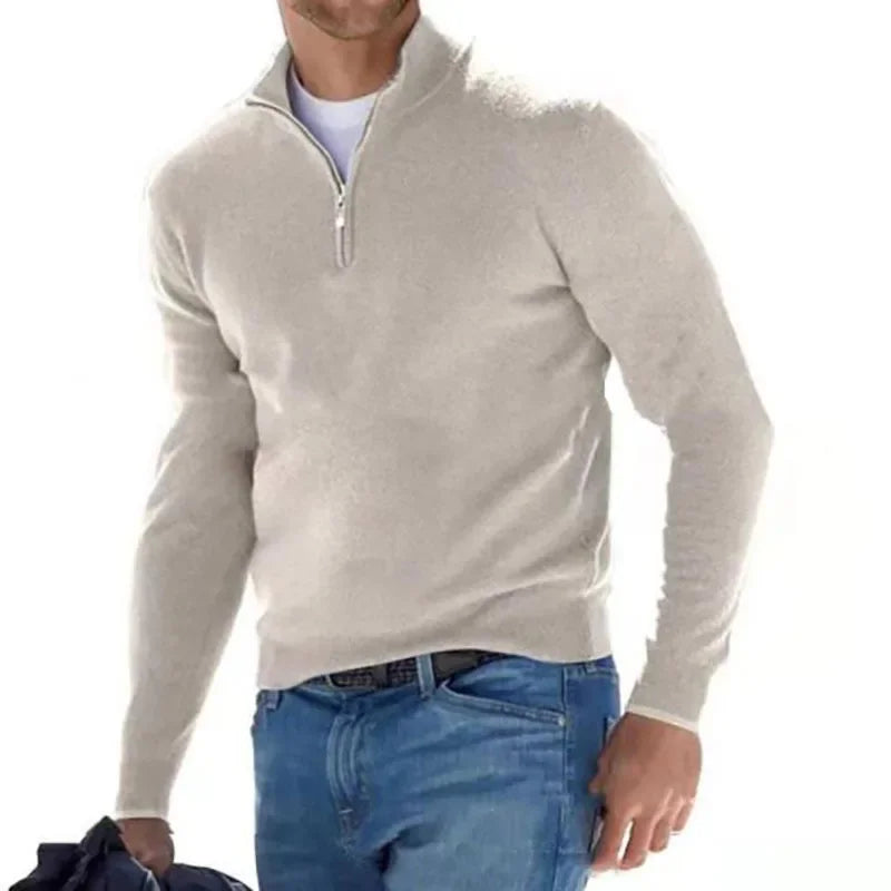 Men's V-neck Quarter Zip Sweater